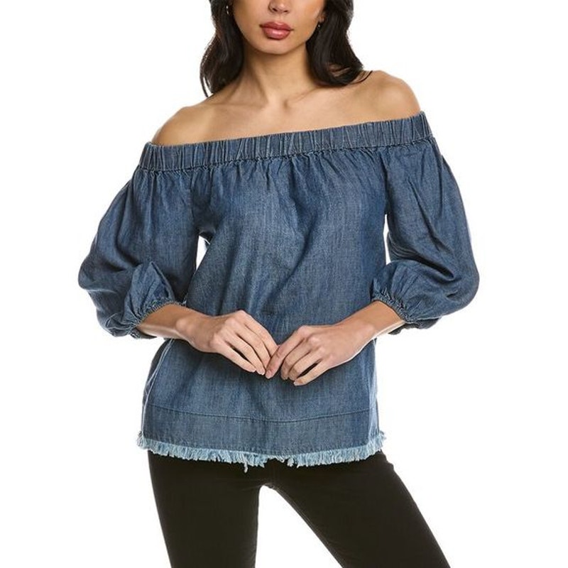 Trina Turk Chambray Off-Shoulder Blouse